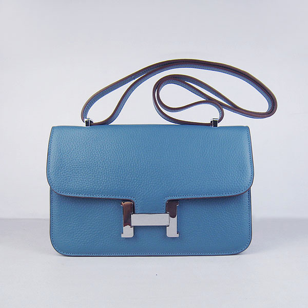 7A Hermes Constance Togo Leather Single Bag Blue Silver Hardware H020